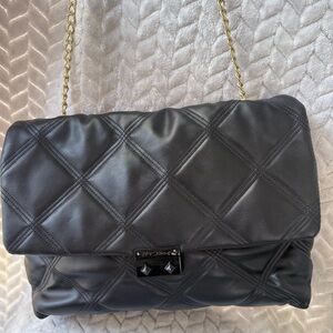 Betsey Johnson Black Quilted Shoulder Bag with Gold Chain